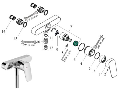 hansgrohe Logis Exposed Single Lever Manual Mixer Shower - Chrome (71630000) spares breakdown diagram