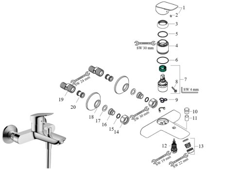 hansgrohe Logis Single Lever Manual Bath Mixer For Exposed Installation (71400000) spares breakdown diagram