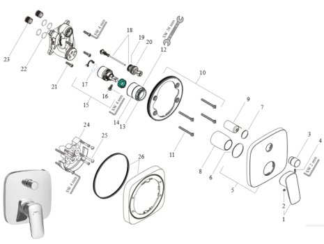 hansgrohe Logis Single Lever Manual Concealed Bath Mixer - Chrome (71405000) spares breakdown diagram
