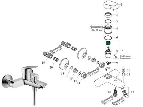 hansgrohe Logis Single Lever Manual Exposed Bath Mixer - 2 flow rates (71401000)