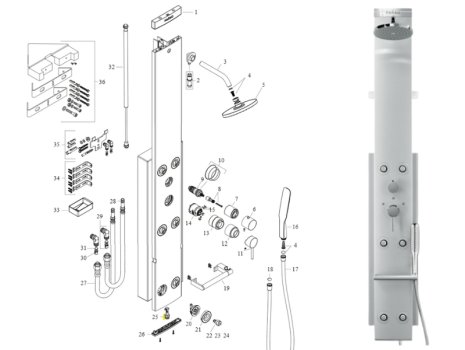 hansgrohe Pharo Shower Panel Lift 2 M20 (26870000) spares breakdown diagram