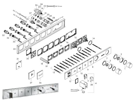 hansgrohe RainSelect Concealed Themostatic Mixer - 4 Outlets (15357000) spares breakdown diagram