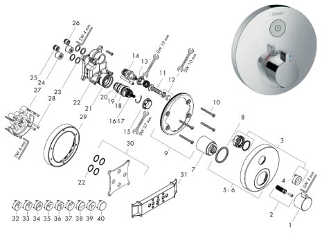 hansgrohe ShowerSelect S Concealed Thermostatic Mixer (15744000) spares breakdown diagram