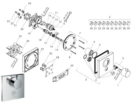 hansgrohe ShowerSelect Thermostat HighFlow Concealed Shower Mixer (15761000) spares breakdown diagram