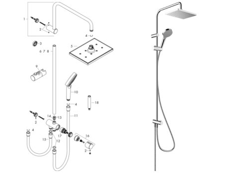 hansgrohe Vernis Shape Showerpipe 230 1jet EcoSmart Reno Mixer Shower (26289000) spares breakdown diagram