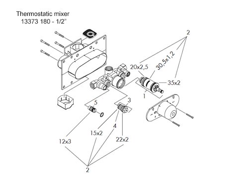Hansgrohe 13373 180 1/2" mixing valve only (13373000) spares breakdown diagram