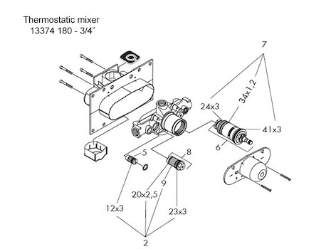 Hansgrohe 13374 180 3/4" mixing valve only (13374000) spares breakdown diagram