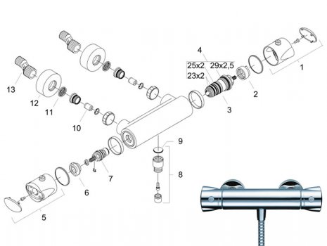 Hansgrohe 14260 Centostat bar mixer shower spares breakdown diagram
