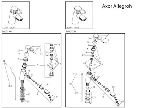 Hansgrohe Allegroh basin mixer spares (16001) spares breakdown diagram