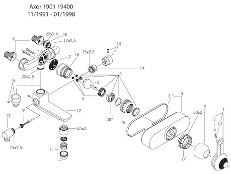 Hansgrohe Axor 1901 19400 spares breakdown diagram