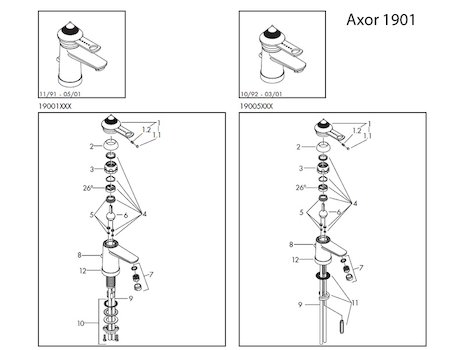 Hansgrohe Axor 1901 tap (19001) spares breakdown diagram