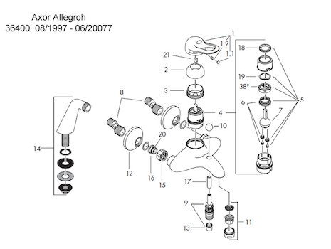 Hansgrohe Axor Allegroh 36400 bath/shower mixer (36400) spares breakdown diagram