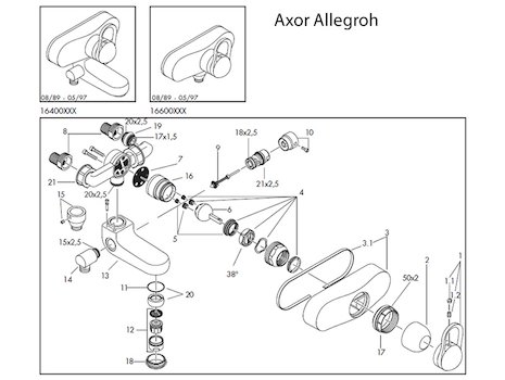 Hansgrohe Axor Allegroh bath/shower mixer (16400) spares breakdown diagram