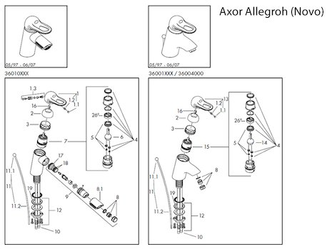 Hansgrohe Axor Allegroh tap spares (36010) spares breakdown diagram
