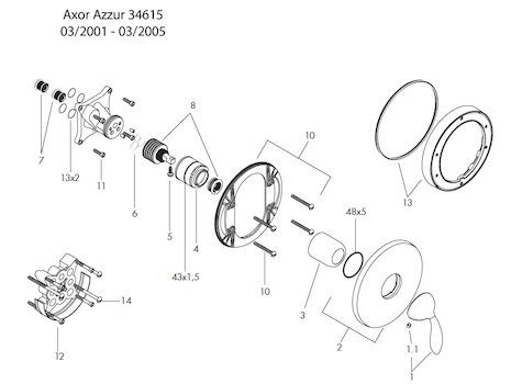 Hansgrohe Axor Azzur 34615 Shower spares (34615) spares breakdown diagram