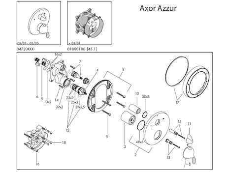 Hansgrohe Axor Azzur shower valve spares (34720) spares breakdown diagram