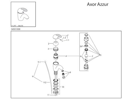 Hansgrohe Axor Azzur tap (34001) spares breakdown diagram