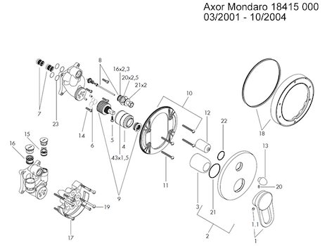 Hansgrohe Axor Mondaro bath mixer (18415) spares breakdown diagram