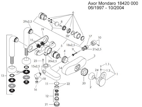 Hansgrohe Axor Mondaro bath/shower mixer (18420) spares breakdown diagram