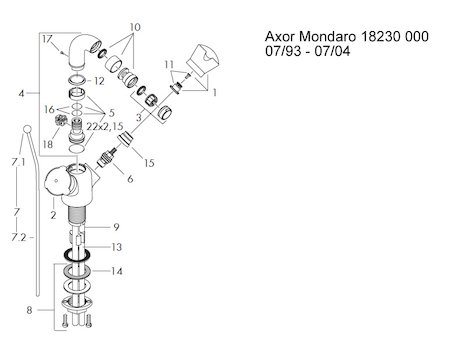 Hansgrohe Axor Mondaro bidet mixer (18230) spares breakdown diagram