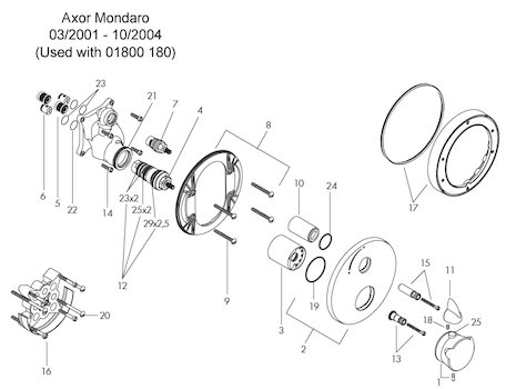 Hansgrohe Axor Mondaro shower valve (18700) spares breakdown diagram