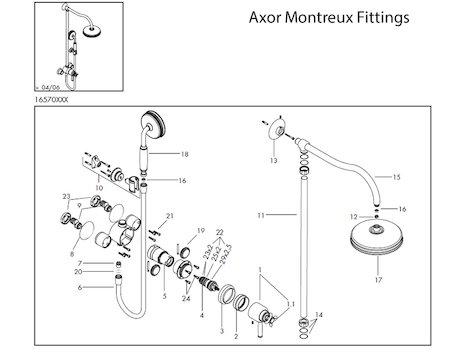 Hansgrohe Axor Montreux Showerpipe Fittings (16570) spares breakdown diagram
