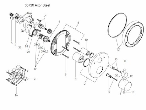Hansgrohe Axor steel bath shower valve (35720800) spares breakdown diagram