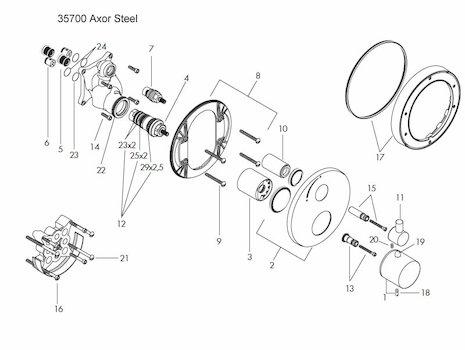 Hansgrohe Axor steel shower valve (35700800) spares breakdown diagram
