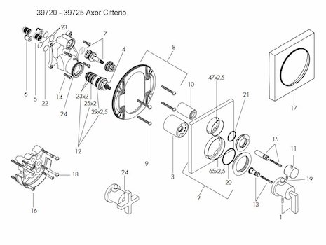 Hansgrohe Citterio bath shower valve (39720 - 39725) spares breakdown diagram