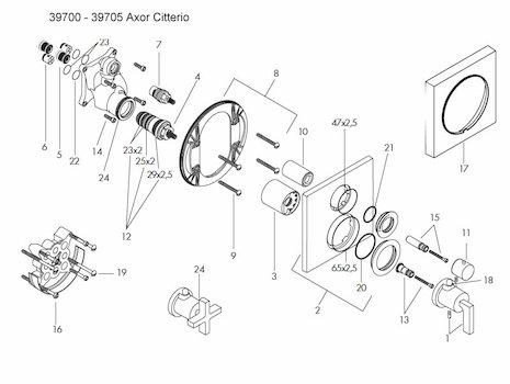 Hansgrohe Citterio shower valve (39700 -39705) spares breakdown diagram