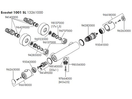 Hansgrohe Ecostat 1001 SL bar mixer shower - (post 2002) (Ecostat 1001 sl 13261) spares breakdown diagram