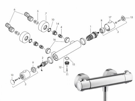 Hansgrohe Ecostat 1001 SL bar mixer shower - without unions (13256000) spares breakdown diagram