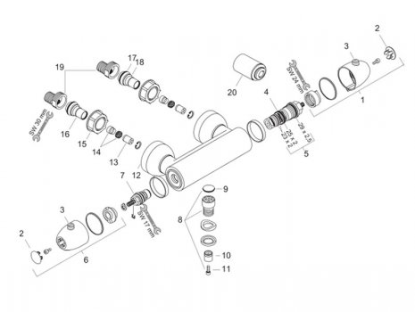 Hansgrohe Ecostat 2001 bar mixer shower (09/99 - 12/08) (13360000) spares breakdown diagram