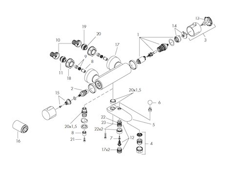 Hansgrohe Ecostat 2001 bath/shower mixer - (1992-1993) (13360 92) spares breakdown diagram