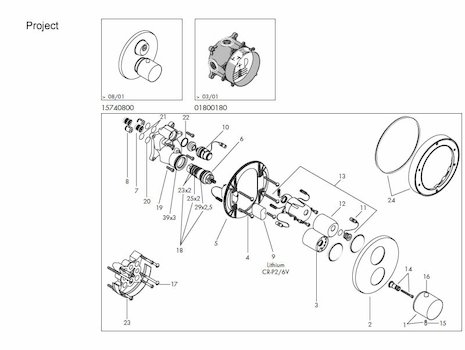 Hansgrohe Project shower valve spares (15740800) spares breakdown diagram