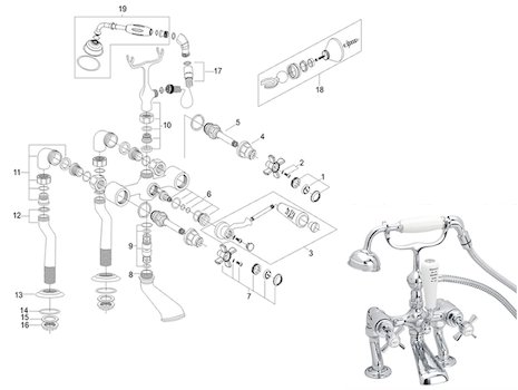 Heritage Dorchester bath shower mixer (TDC02) spares breakdown diagram