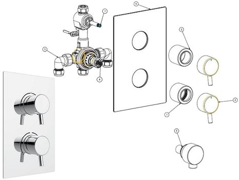 Heritage Orbit dual control concealed valve (SOC10) spares breakdown diagram
