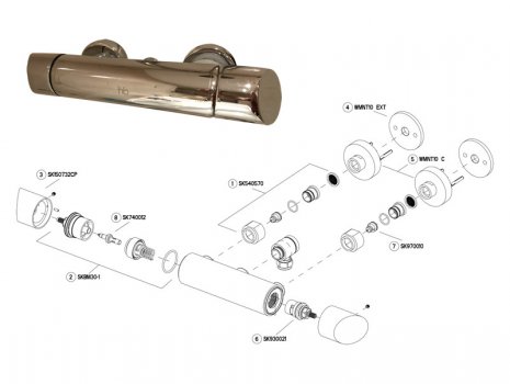 Heritage Tempus bar mixer shower - chrome (STBC01) spares breakdown diagram