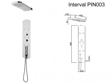 Hudson Reed Interval shower tower (PIN003) spares breakdown diagram