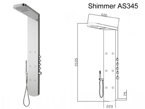 Hudson Reed Shimmer shower tower (AS345) spares breakdown diagram