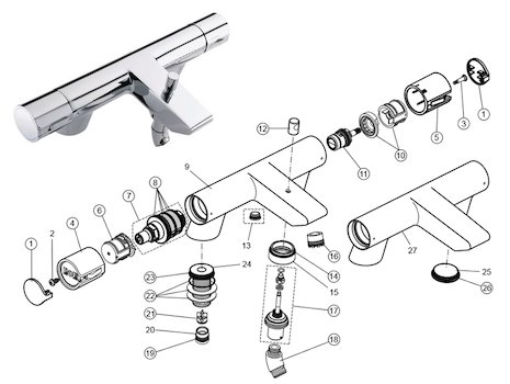 Ideal Standard Active bath/shower mixer (E4054AA) spares breakdown diagram