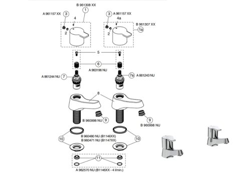 Ideal Standard Calista basin pillar taps (B1146AA) spares breakdown diagram