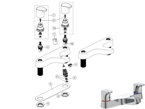 Ideal Standard Cerabase dual control bath filler (BD057AA) spares breakdown diagram