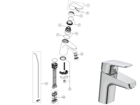 Ideal Standard Ceraflex single lever basin mixer no waste (B1812AA) spares breakdown diagram