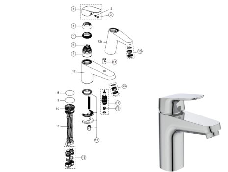 Ideal Standard Ceraflex single lever one hole bath filler (B1959AA) spares breakdown diagram