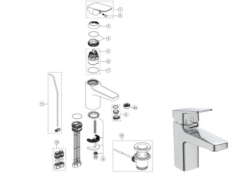 Ideal Standard Ceraplan single lever basin mixer with ifix+ and pop-up waste (BD275AA) spares breakdown diagram