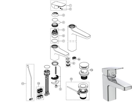 Ideal Standard Ceraplan single lever basin mixer with pop-up waste (BD221AA) spares breakdown diagram