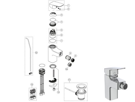 Ideal Standard Ceraplan single lever bidet mixer with pop-up waste (BD249AA) spares breakdown diagram