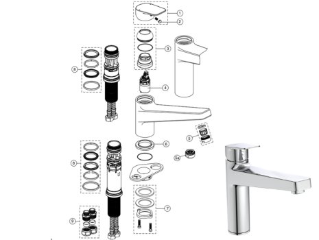 Ideal Standard Ceraplan single lever high cast spout kitchen mixer (BD328AA) spares breakdown diagram