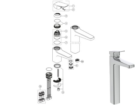 Ideal Standard Ceraplan single lever vessel basin mixer (BD255AA) spares breakdown diagram